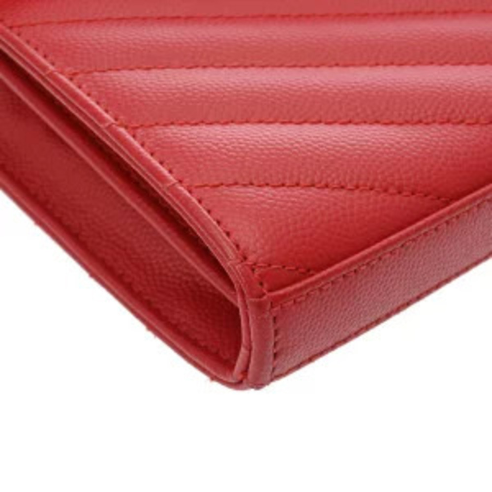 Saint Laurent Cassandra Chain Wallet Red Grained Poudre Leather Bag - Picture 5 of 9